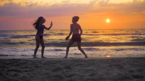 Female Teens Training Karate Sunset Slow Motion — Stock Video