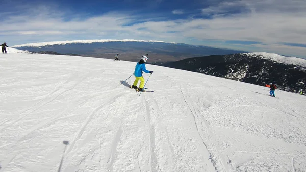 Aula Esqui Para Crianças Escola Alpina Pequena Corrida Esqui Neve — Fotografia de Stock