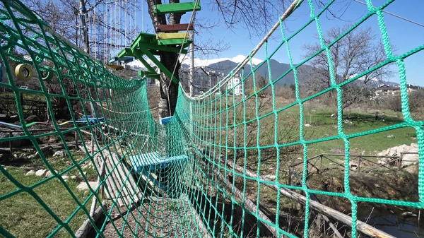 Pov Äventyrspark Hängande Bro Nät — Stockfoto