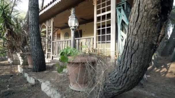 Vestiging Schot Van Oude Eng Houten Huis Het Bos Verlaten — Stockvideo