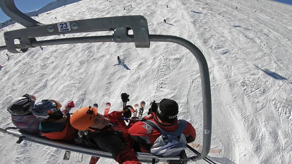 Bansko Bulgária Feb 2018 Körül Síelők Snowboardosok Szabadtéri Ski Lift — Stock Fotó