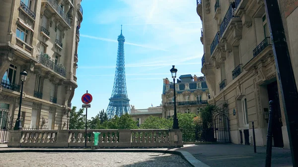 Widok Wieża Eiffla Ulicy Camoens Avenue Paryż Francja — Zdjęcie stockowe