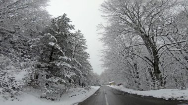 Arabayı bir blizzard Pov bir kış yolda