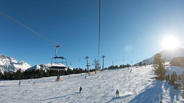 Pov Synvinkel Öppet Lufta Skidliftarna Bansko Bulgaria — Stockfoto