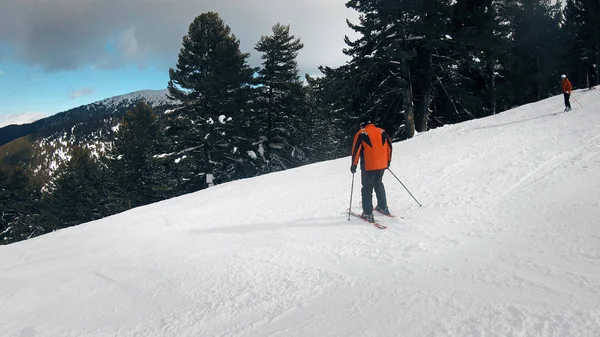 Amatőr Hátul Lesikló Síelőnek Shiligarnik Ski Piste Bansko Bulgária Egy — Stock Fotó