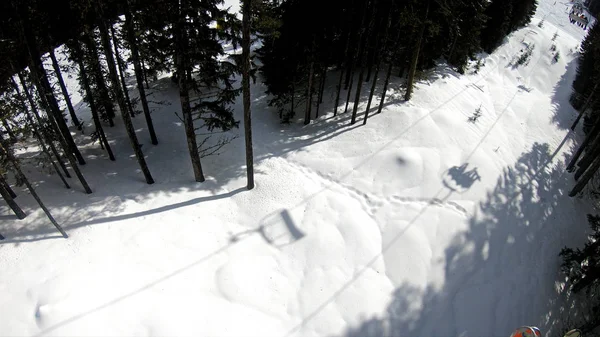 Pov Van Stoeltjeslift Skiresort Van Sneeuw Landschap Achtergrond — Stockfoto