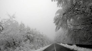 Arabayı bir blizzard Pov bir kış yolda