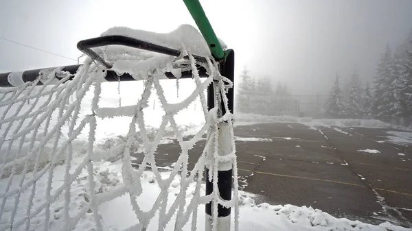 Terreno Práctica Deportiva Para Balonmano Fútbol Cubierto Nieve — Foto de Stock