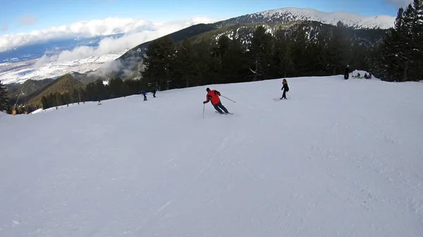 アルペン スキー 雪に覆われた丘から滑って — ストック写真