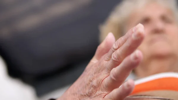 Closeup Old Grandma Woman Painful Hand Health Care Concept — Stock Photo, Image