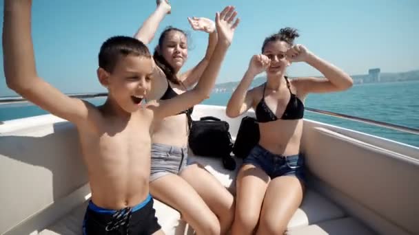 Boat Party Group Young Children Friends Dancing Yacht Summer Party — Stock Video