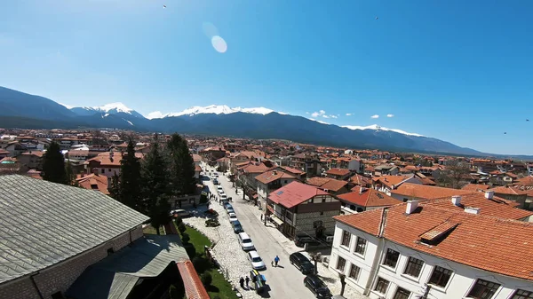 Panoramisch Luchtfoto Van Bansko Bulgarije Een Beroemde Ski Centar Stad — Stockfoto