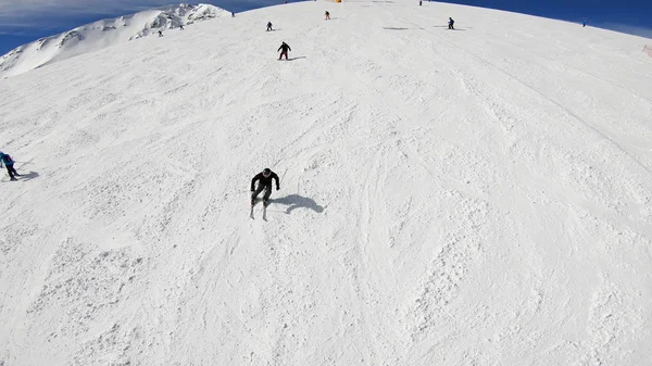 Pov Skiier Riding Chairlift Sunny Winter Day — Stock Photo, Image