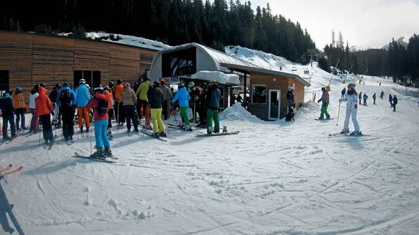 Bansko Bulgaria Circa Feb 2018 Snowboarders Turnstiles Ski Pass Automatic — Stock Photo, Image