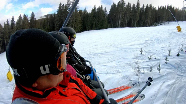 Bansko Bulgária Feb 2018 Körül Síelők Snowboardosok Szabadtéri Ski Lift — Stock Fotó