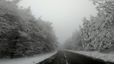 Arabayı bir blizzard Pov bir kış yolda