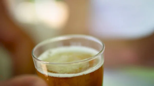 Selectieve Aandacht Voor Verse Koud Bier Gieten Glas — Stockfoto