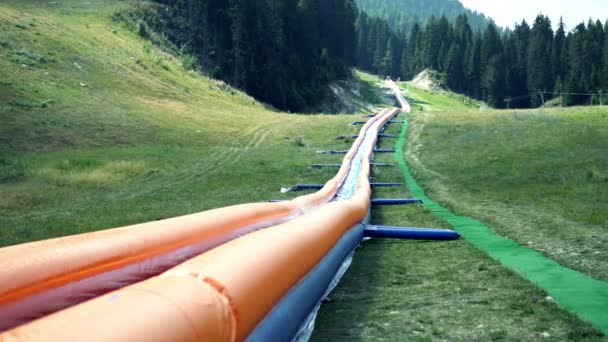 Summer Adrenaline Park Inflatable Water Tobooggan Slide Bansko Bulgaria — Stock Video