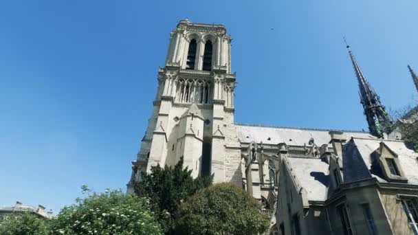 Szczegóły Architektura Odkryty Kościoła Katedry Notre Dame Paryż Francja — Wideo stockowe