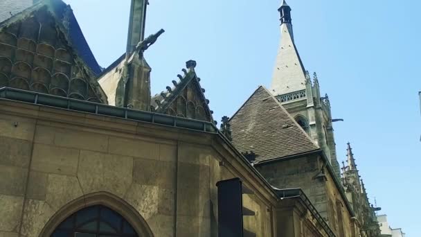 Außenfassade Der Kirche Saint Severin Lateinischen Viertel Paris — Stockvideo