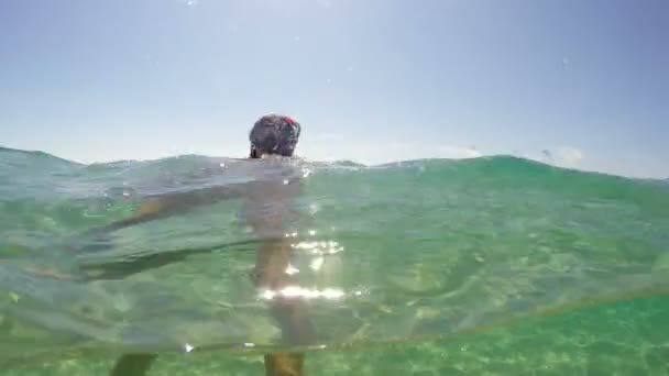 Adolescente Femminile Che Nuota Acqua Carinbica Colpo Cupola Gopro — Video Stock