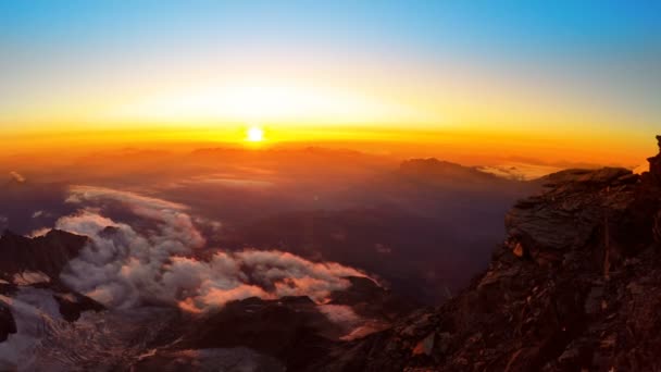 Панорама Заходу Сонця Над Альпами Хижки Refugee Gouter Під Час — стокове відео