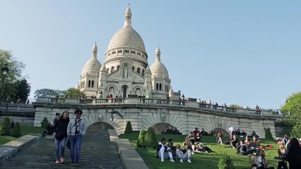 Sacre Coeur Basilikan Montmartre Kullen Paris Frankrike Filmiska Steadicam Rörelse — Stockvideo
