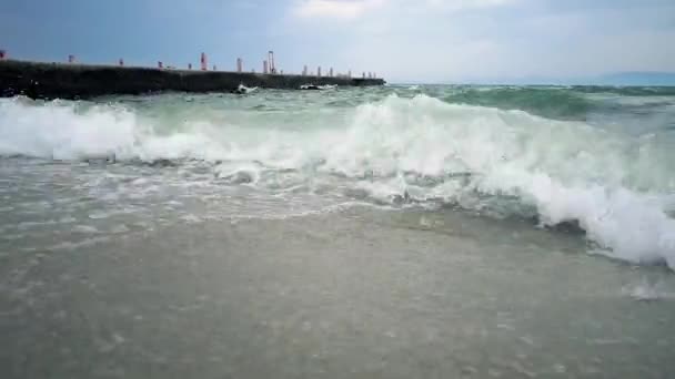 Magische Zeegezicht Storm Golven Pier Goedemorgen Aan Kust Prachtig Landschap — Stockvideo