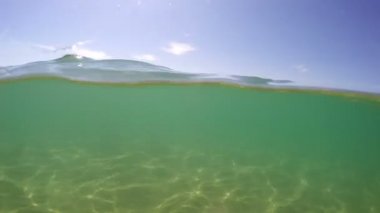 Su yüzey dalgalanan, gopro kubbe yarım sualtı görünümü arka plan