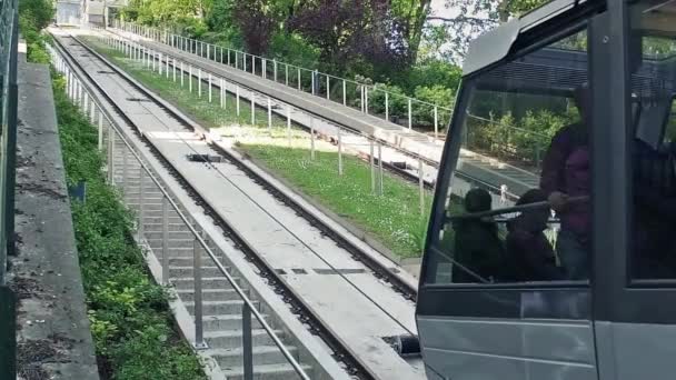 Funicular Teleférico Transporte Público Montmartre Paris Slow Motion — Vídeo de Stock