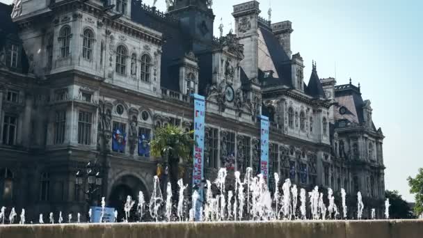 Hotel Ville Câmara Municipal Paris França Fontes Água Primavera — Vídeo de Stock