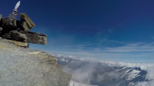 Mountaineer Pov Expedition Gran Paradiso Summit Italian Alps View Helmet — Stock Video