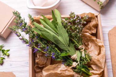 Ada çayı, kekik ve çördük kraft karton kutu içinde