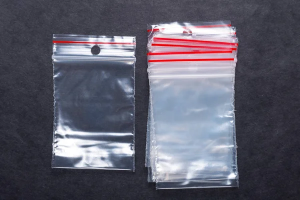 Set of polyethylene zip lock bags on black background