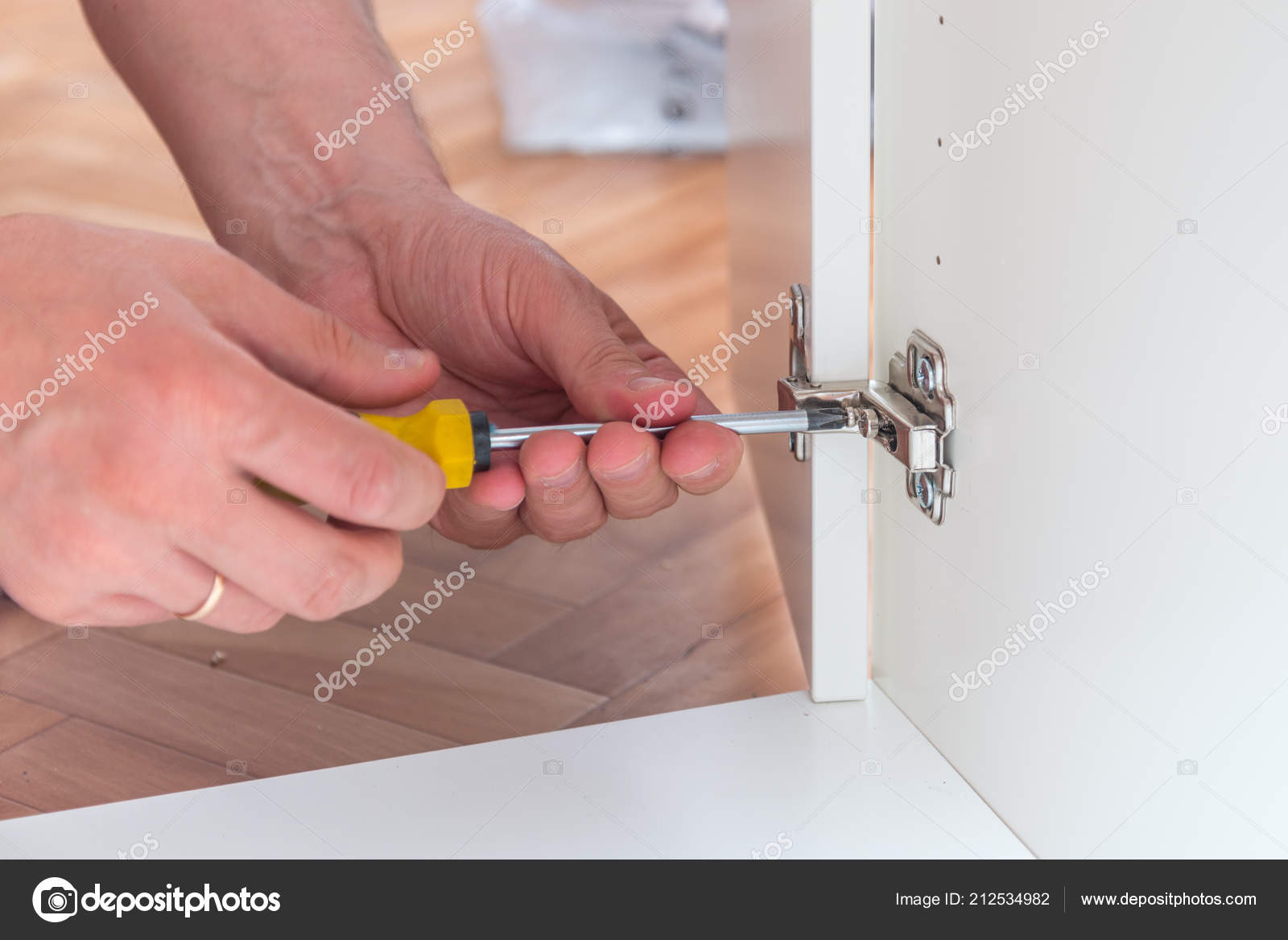Fixing Cabinet Door Hinge Using Screwdriver Stock Photo C Yumis