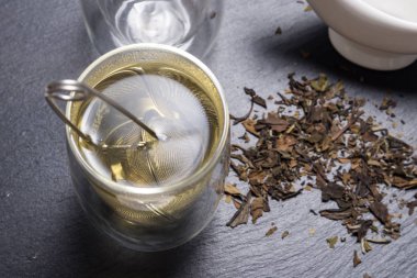 Çay ve paslanmaz çelik çay demlik ile çift cidarlı cam