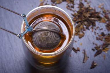 Çay ve paslanmaz çelik çay demlik ile çift cidarlı cam