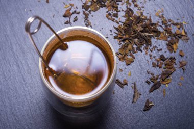 Çay ve paslanmaz çelik çay demlik ile çift cidarlı cam