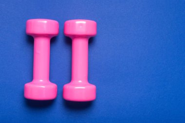 Mavi renk üzerinde pembe dumbbell çifti