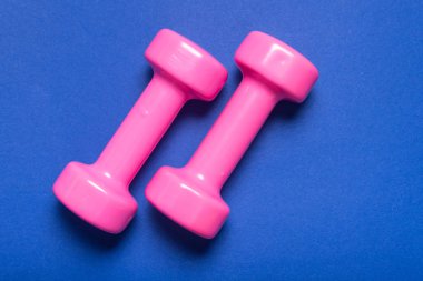 Mavi renk üzerinde pembe dumbbell çifti