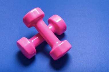 Mavi renk üzerinde pembe dumbbell çifti