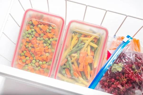 Plastic Storage Boxes Frozen Vegetables — Stock Photo, Image