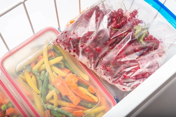 冷凍野菜とプラスチック製の収納ボックス — ストック写真