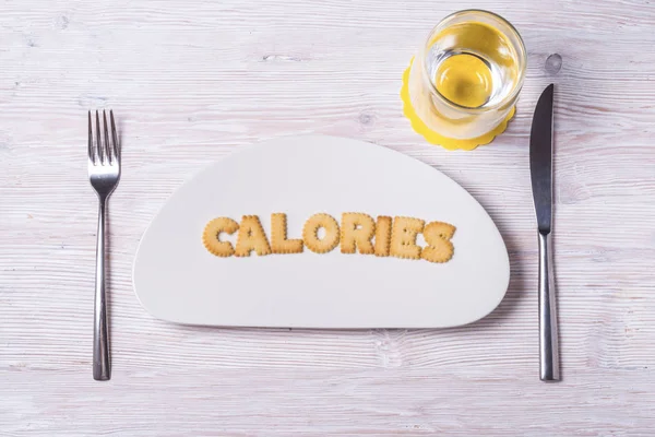 Letras Galletas Plato Porcelana Calorías — Foto de Stock