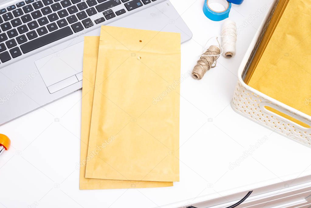 Bubble envelopes on office desk