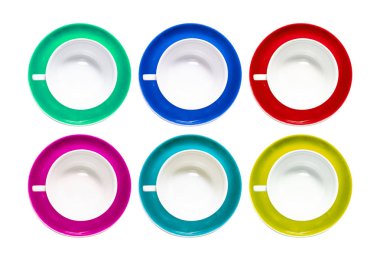 Porselen çay, kahve fincanları üst görünümü