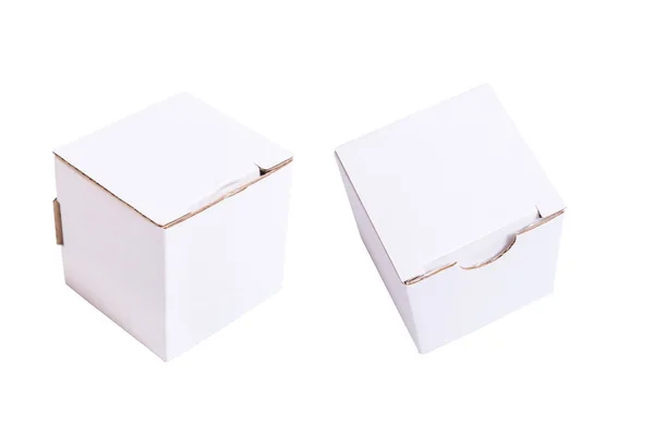 Ensemble de coffret cadeau en carton artisanal blanc, isole — Photo