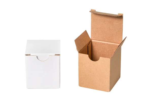 Set Brown White Cardboard Boxes Isolated — Stock Photo, Image