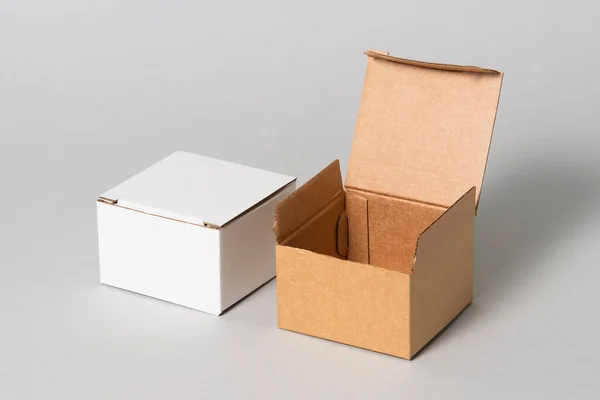 Set Black Brown White Cardboard Boxes Isolated — Stock Photo, Image