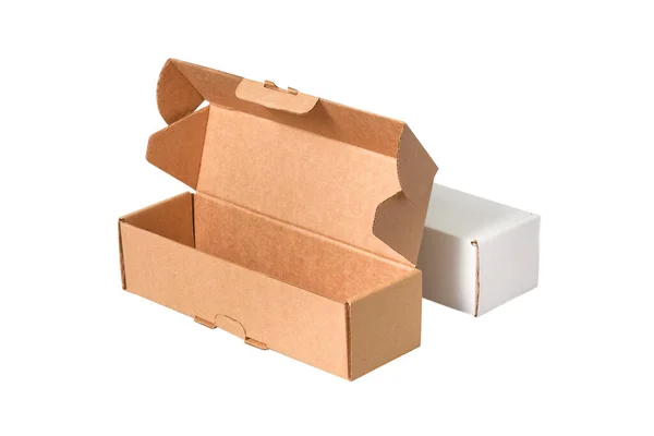 Conjunto Cajas Cartón Marrón Blanco Aisladas — Foto de Stock